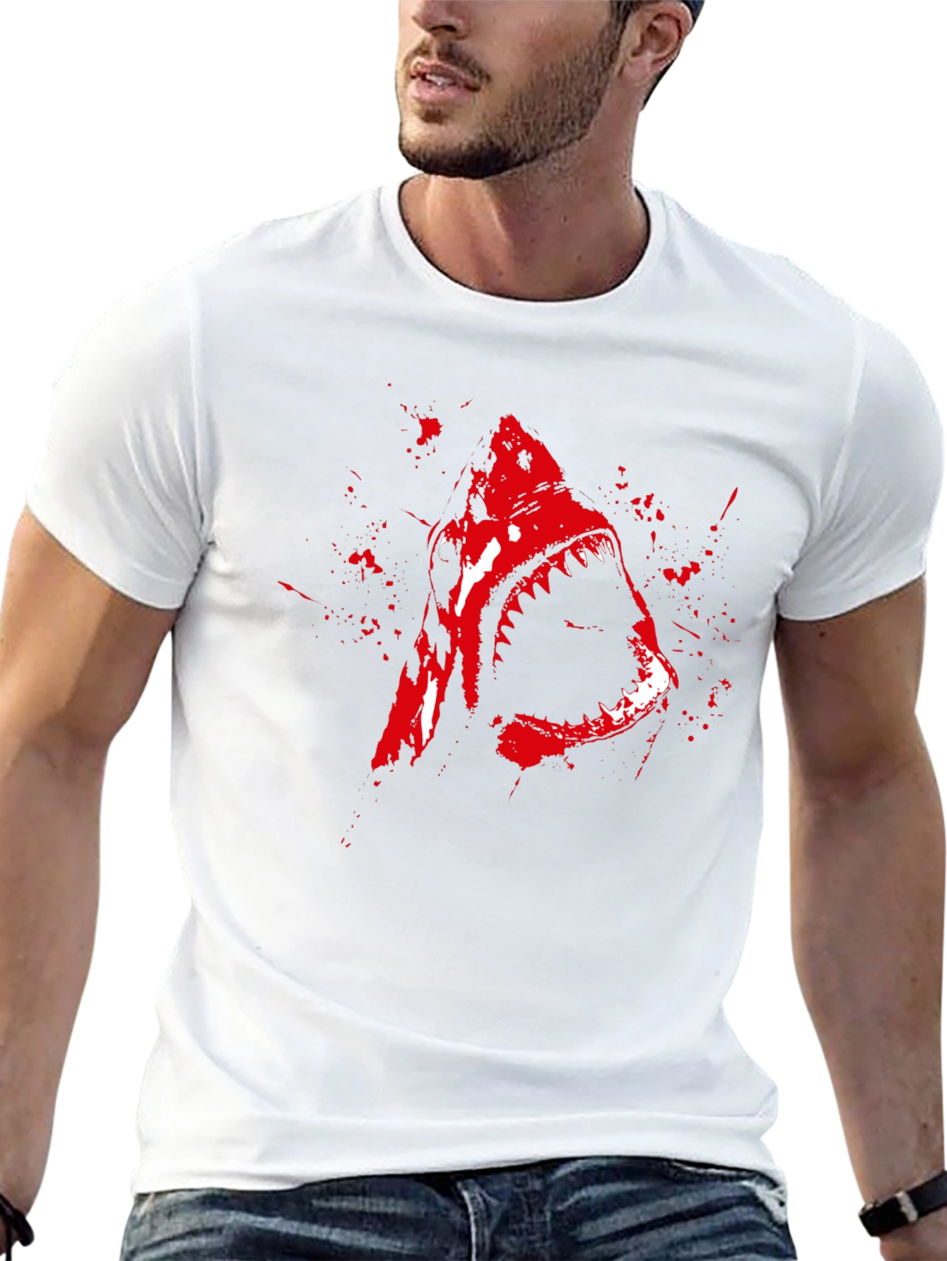 Shark Attack Graphic T-Shirt - Bold Red Print