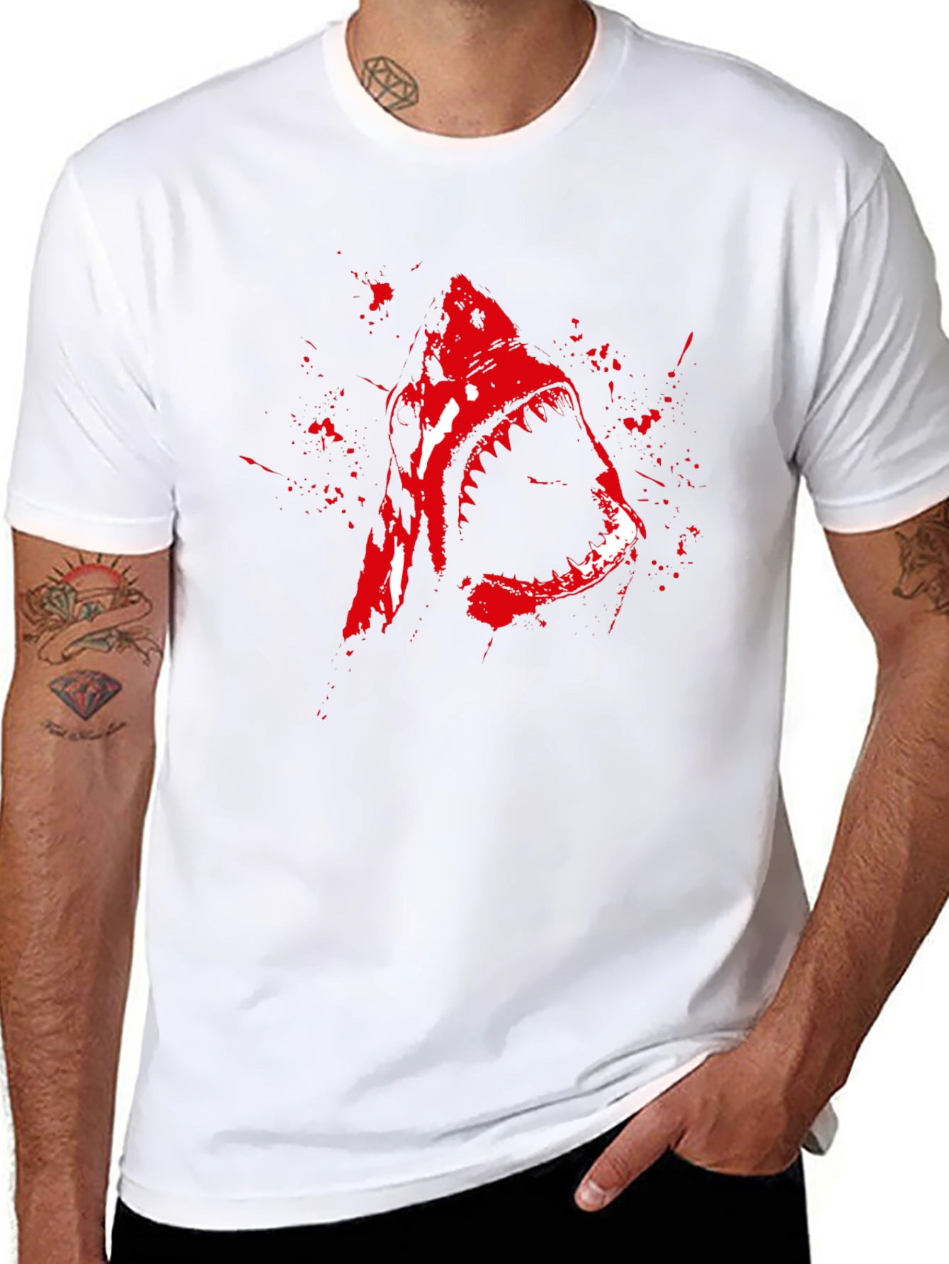 Shark Attack Graphic T-Shirt - Bold Red Print