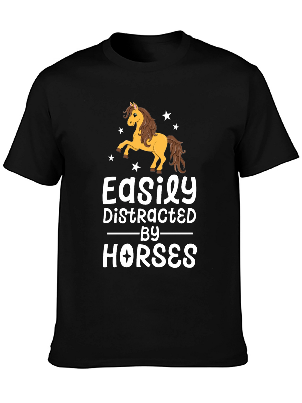 Easily Distracted By Horses Black T-Shirt