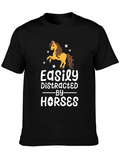 Easily Distracted By Horses Black T-Shirt
