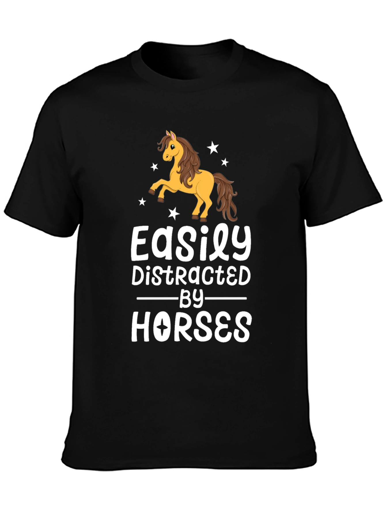 Easily Distracted By Horses Black T-Shirt