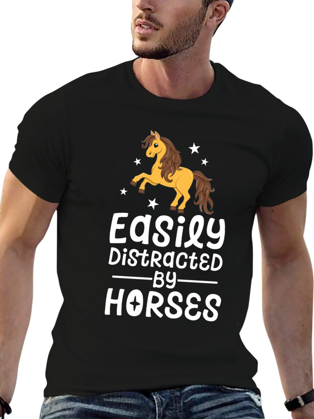 Easily Distracted By Horses Black T-Shirt