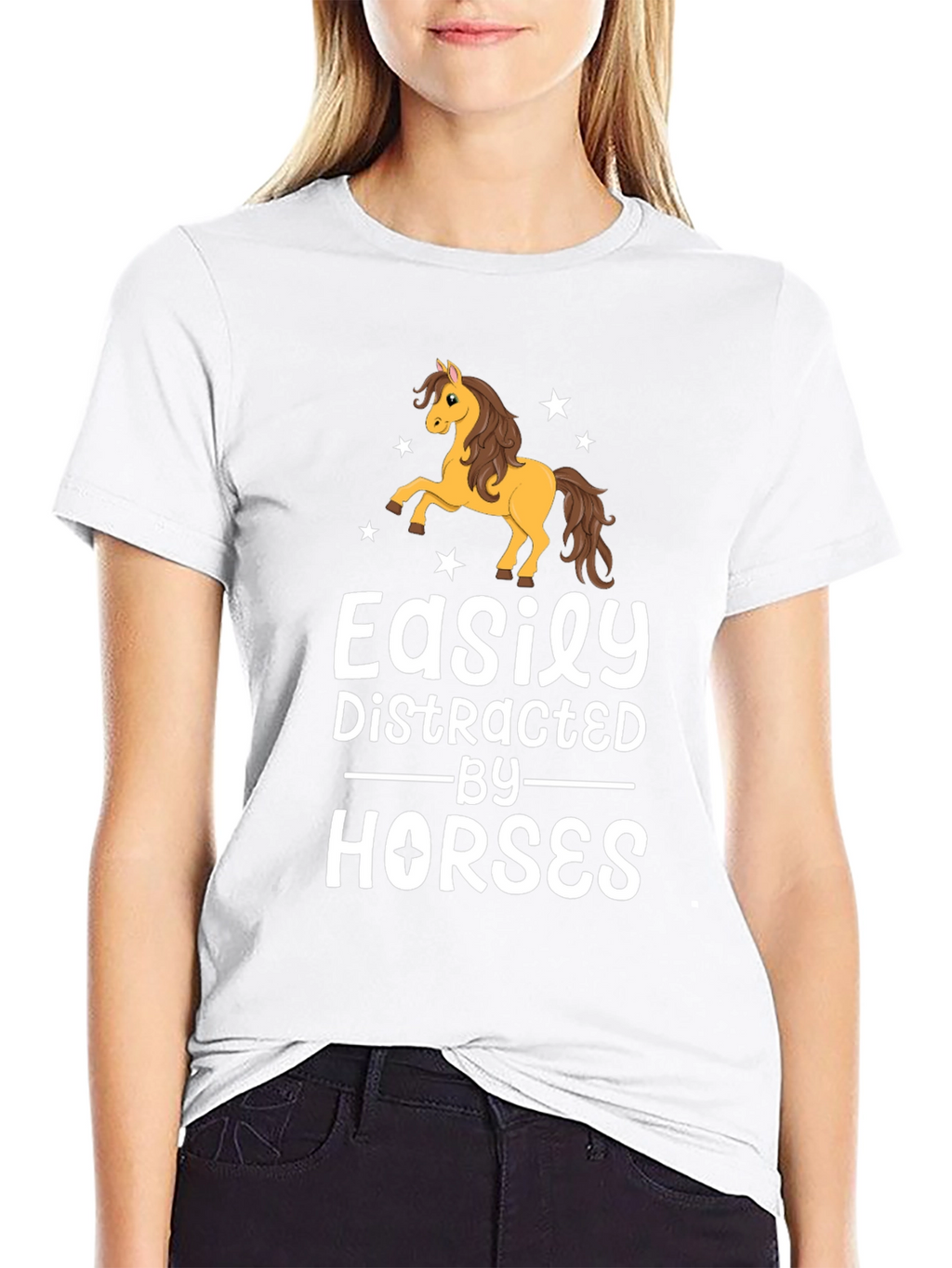 Easily Distracted By Horses Black T-Shirt