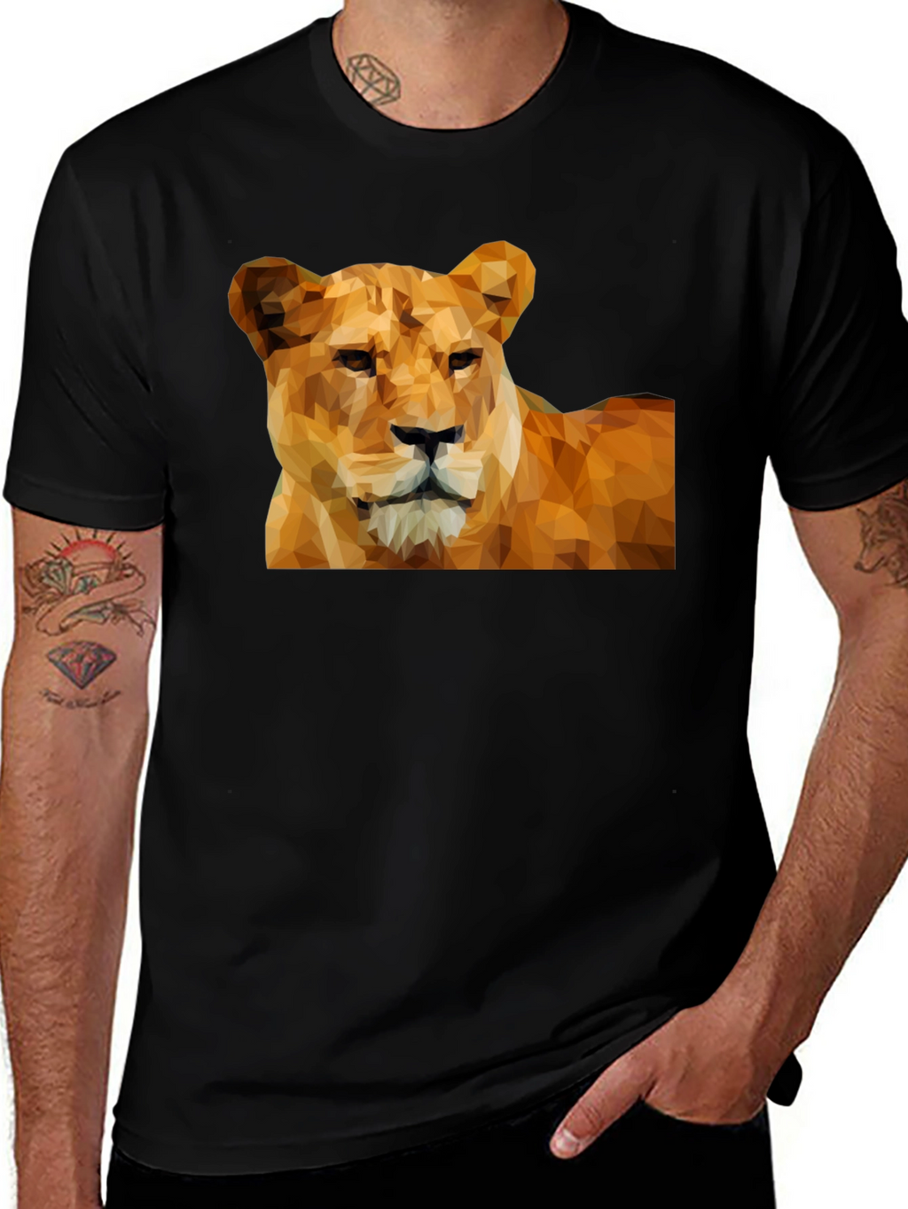 Geometric Lion Graphic Tee - Black