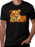 Geometric Lion Graphic Tee - Black