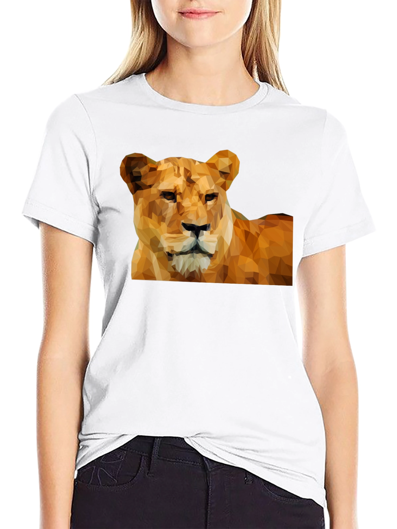 Geometric Lion Graphic Tee - Black