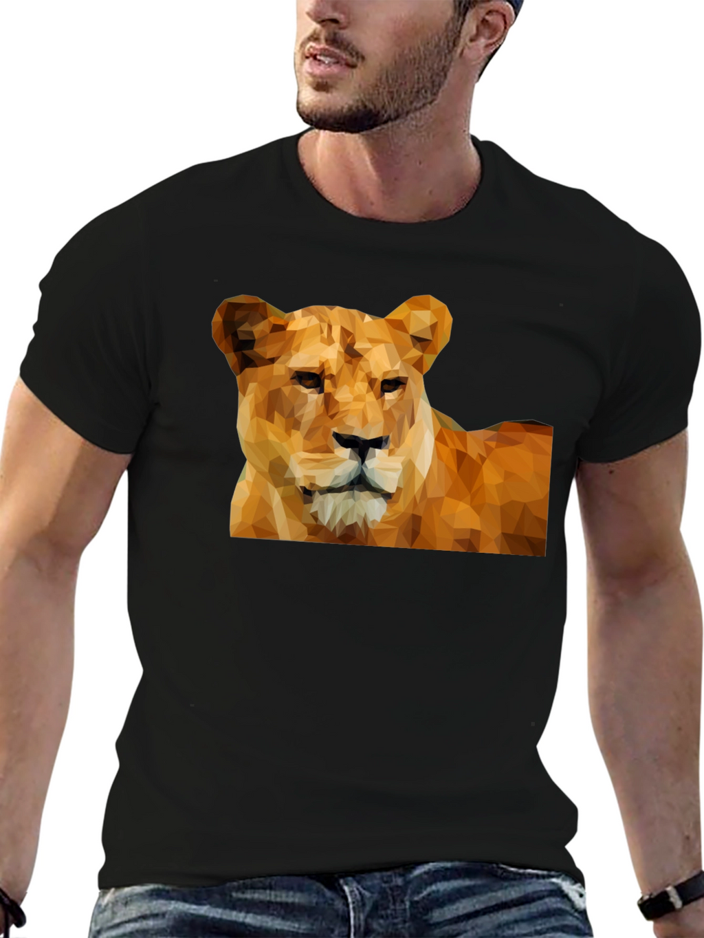 Geometric Lion Graphic Tee - Black