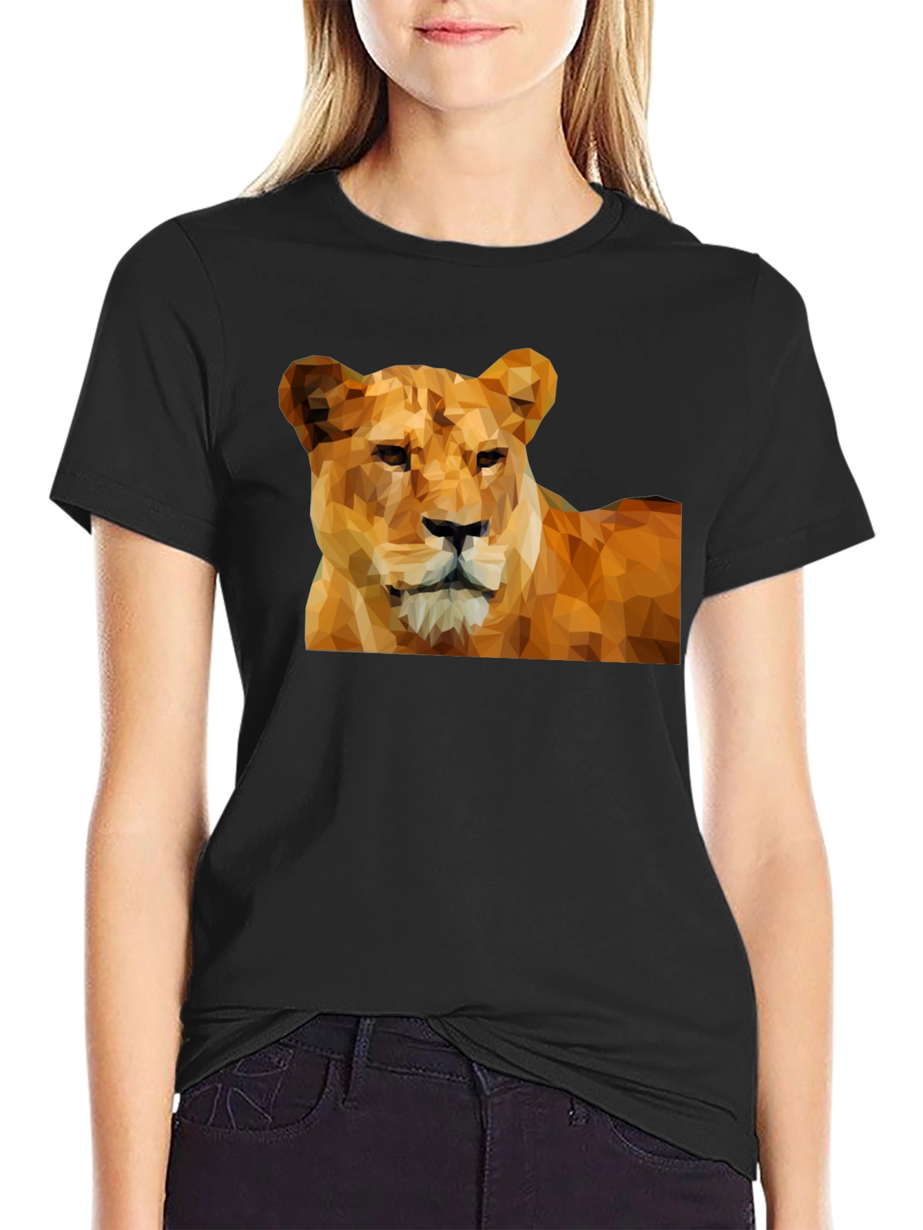 Geometric Lion Graphic Tee - Black