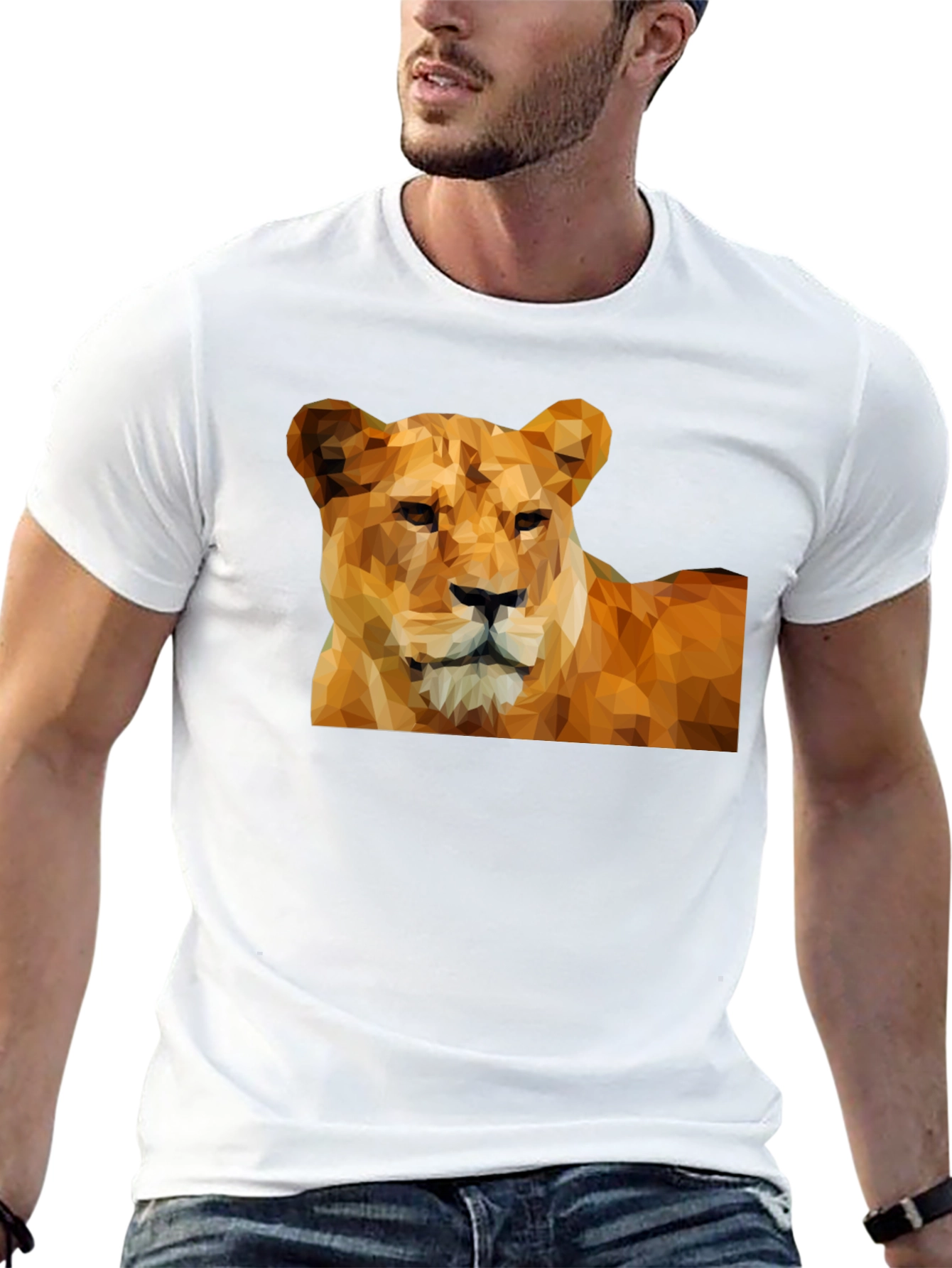 Geometric Lion Graphic Tee - Black