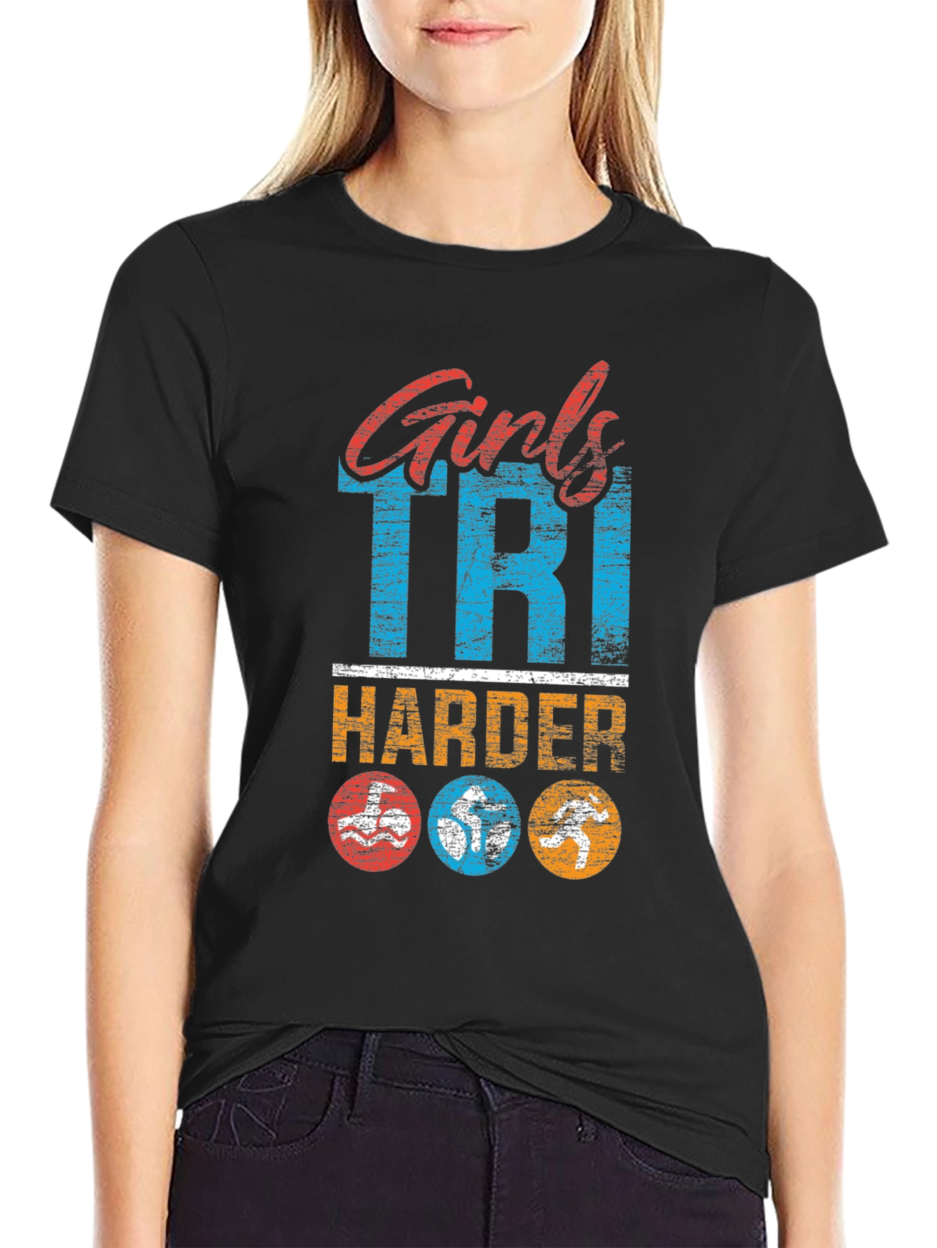 Girls Tri Harder T-Shirt Triathlon Shirt