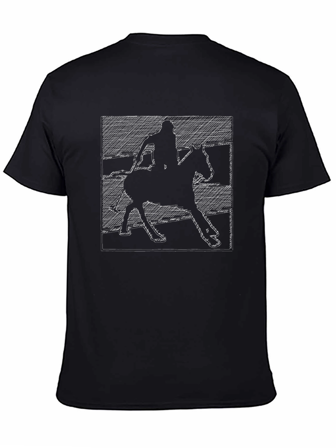 Equestrian Sketch Graphic Tee - Black Cotton Casual