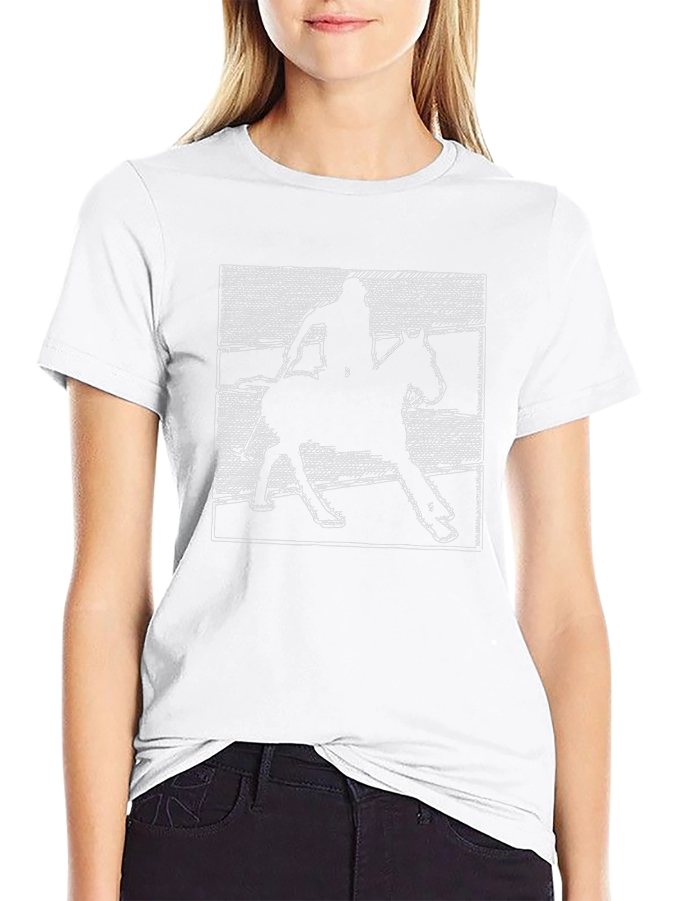 Equestrian Sketch Graphic Tee - Black Cotton Casual