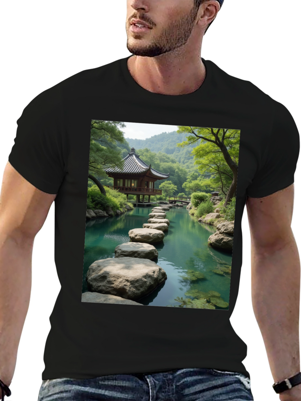 Zen Garden Graphic Tee - Nature Inspired Black T-Shirt