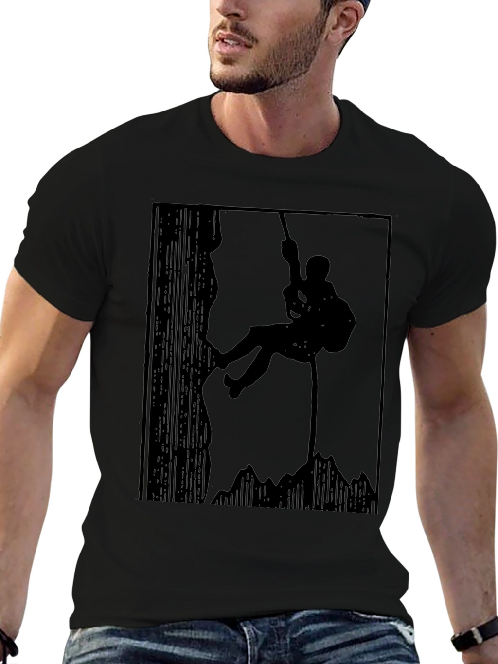 Mountain Climber Silhouette Graphic Tee - Black