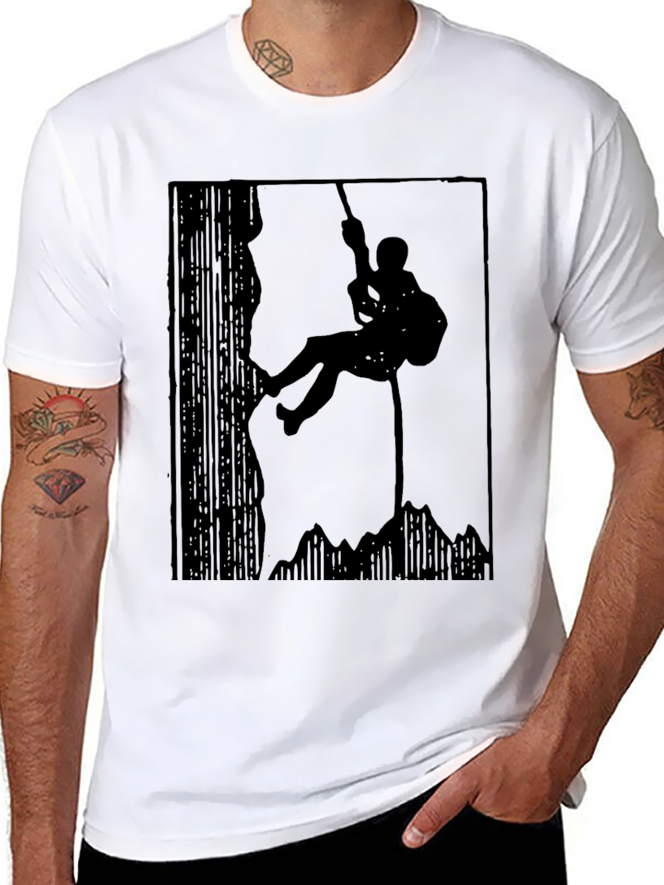 Mountain Climber Silhouette Graphic Tee - Black
