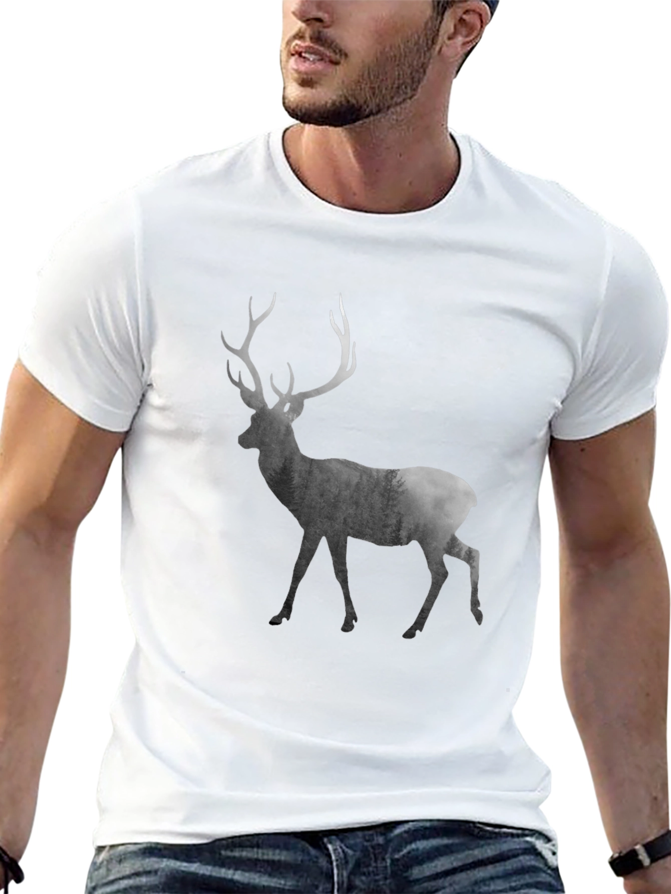 Mens Black Deer Graphic T-Shirt