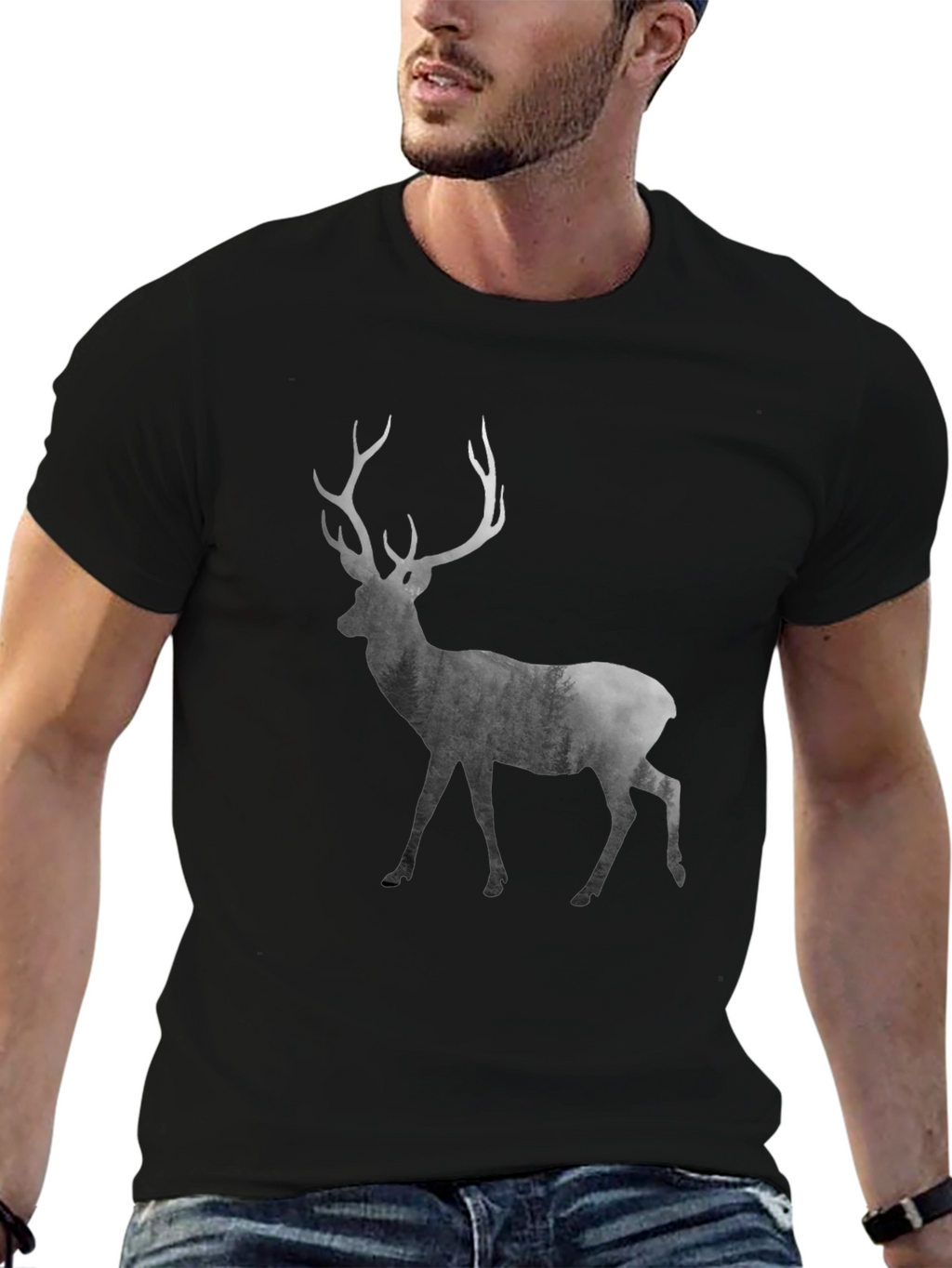 Mens Black Deer Graphic T-Shirt