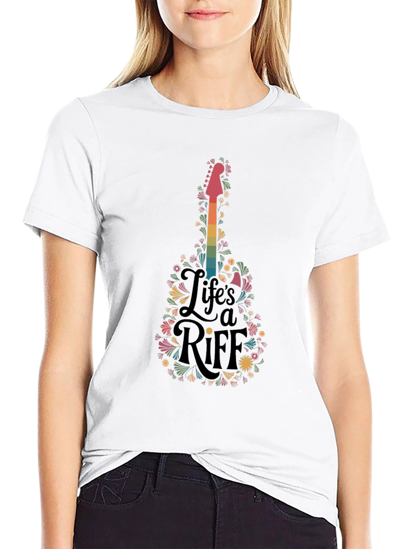 Lifes a Riff Guitar Floral Graphic T-Shirt