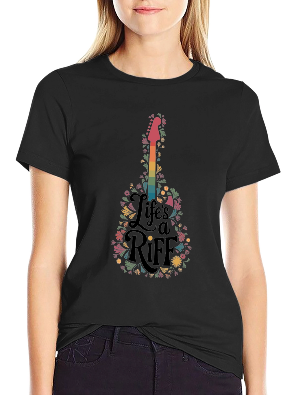 Lifes a Riff Guitar Floral Graphic T-Shirt