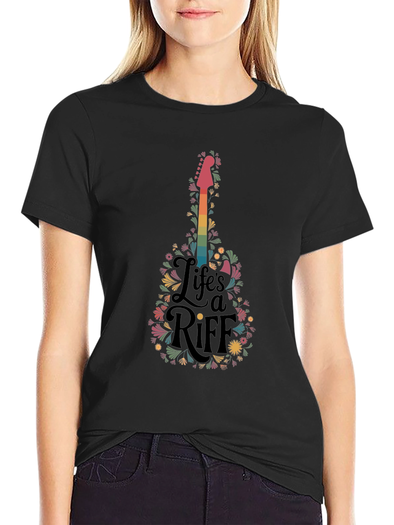 Lifes a Riff Guitar Floral Graphic T-Shirt