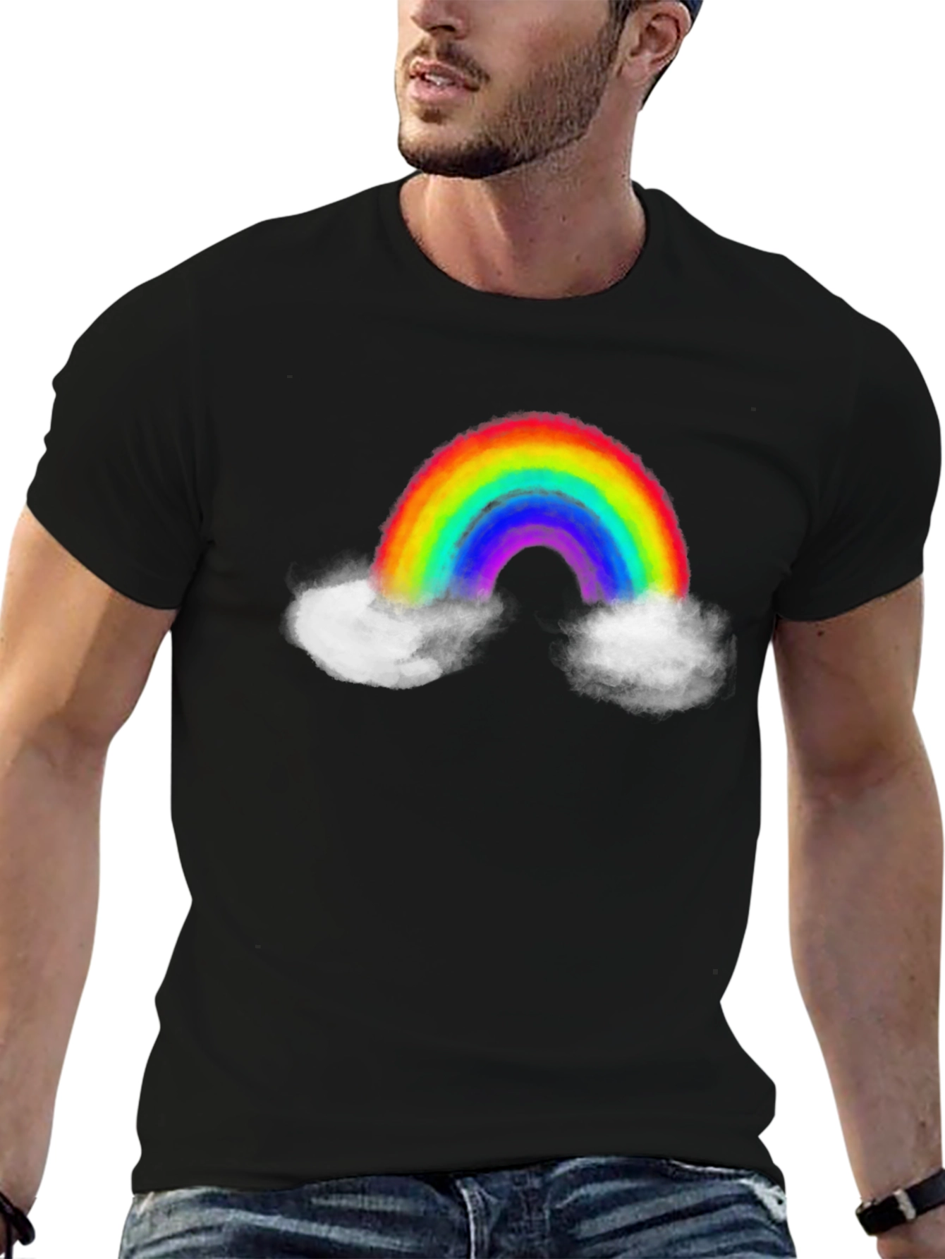 Rainbow Cloud Graphic Tee - Mens Black T-Shirt