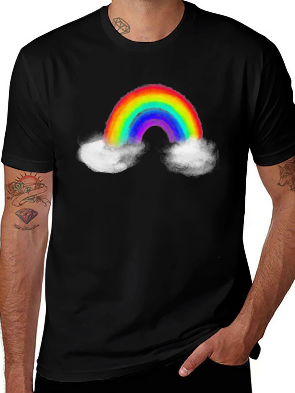 Rainbow Cloud Graphic Tee - Mens Black T-Shirt