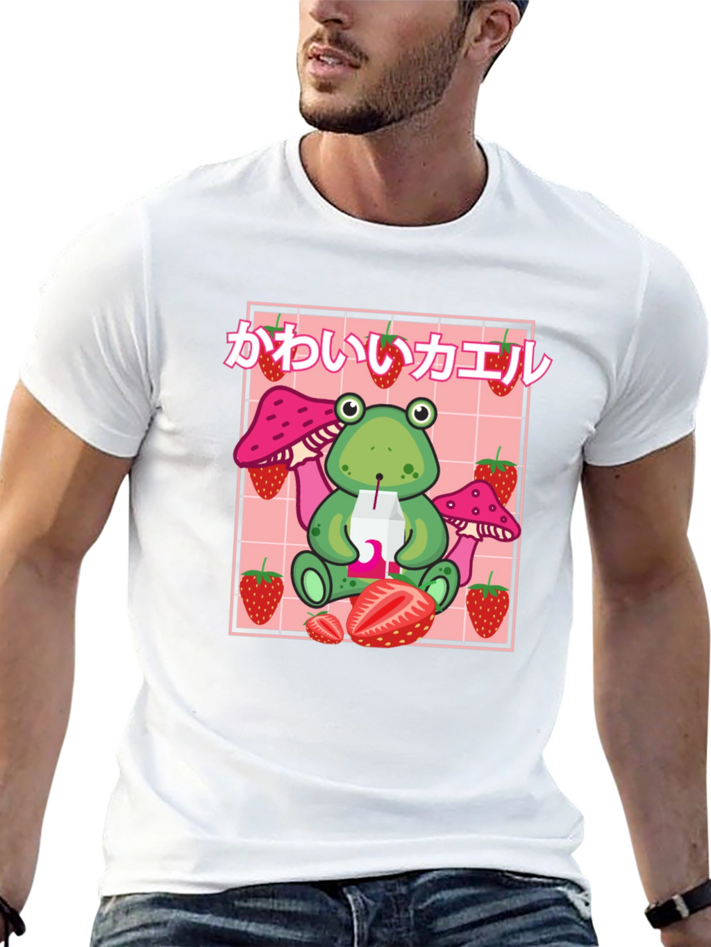 Kawaii Frog Strawberry Black T-Shirt