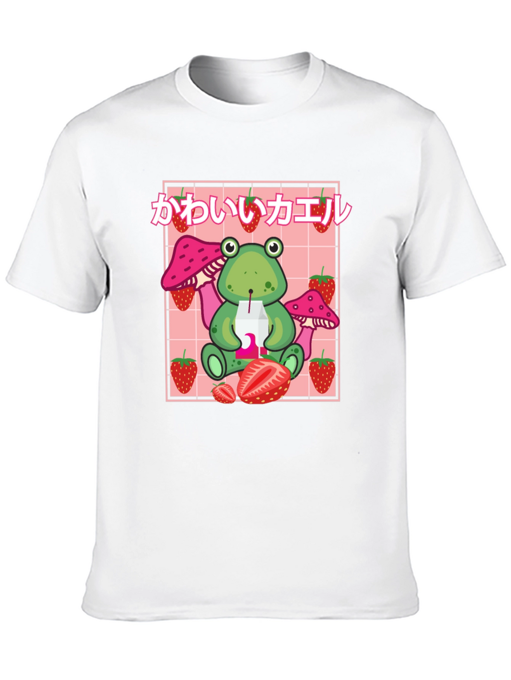 Kawaii Frog Strawberry Black T-Shirt