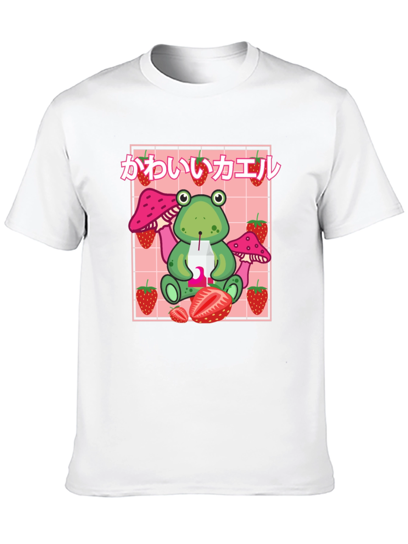 Kawaii Frog Strawberry Black T-Shirt