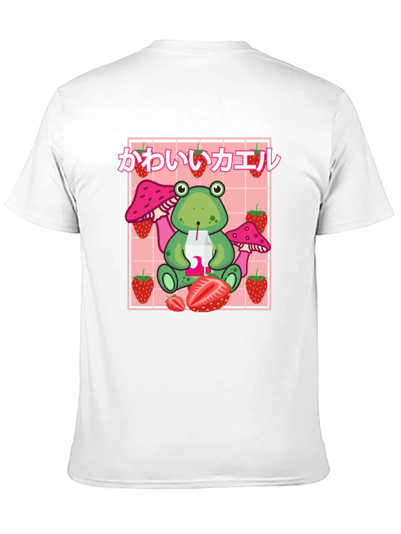 Kawaii Frog Strawberry Black T-Shirt