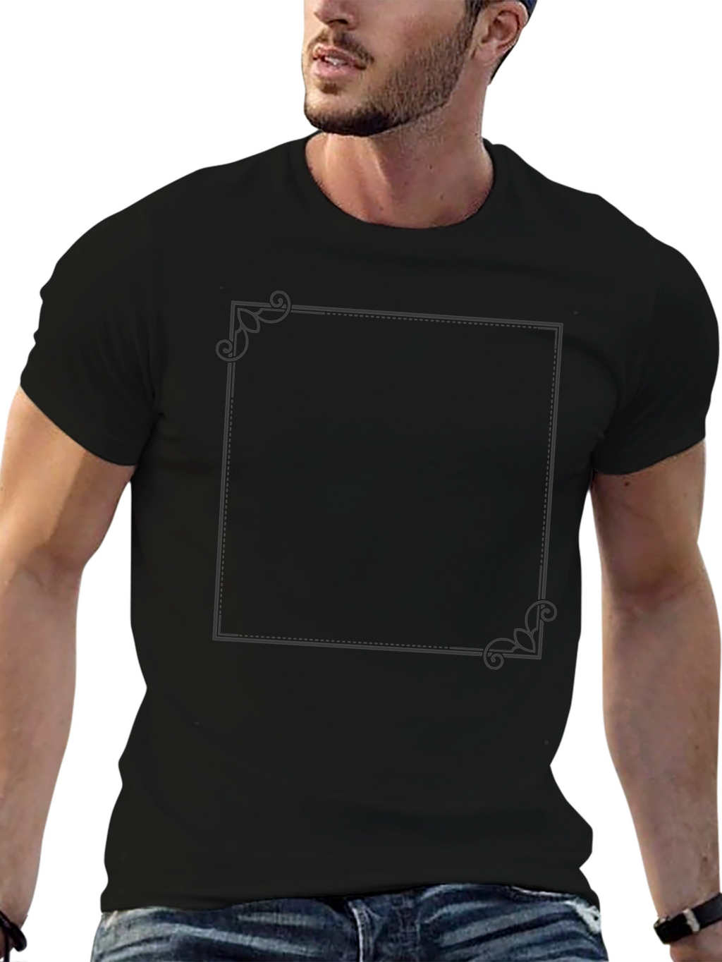 Elegant Framed Graphic Tee - Black