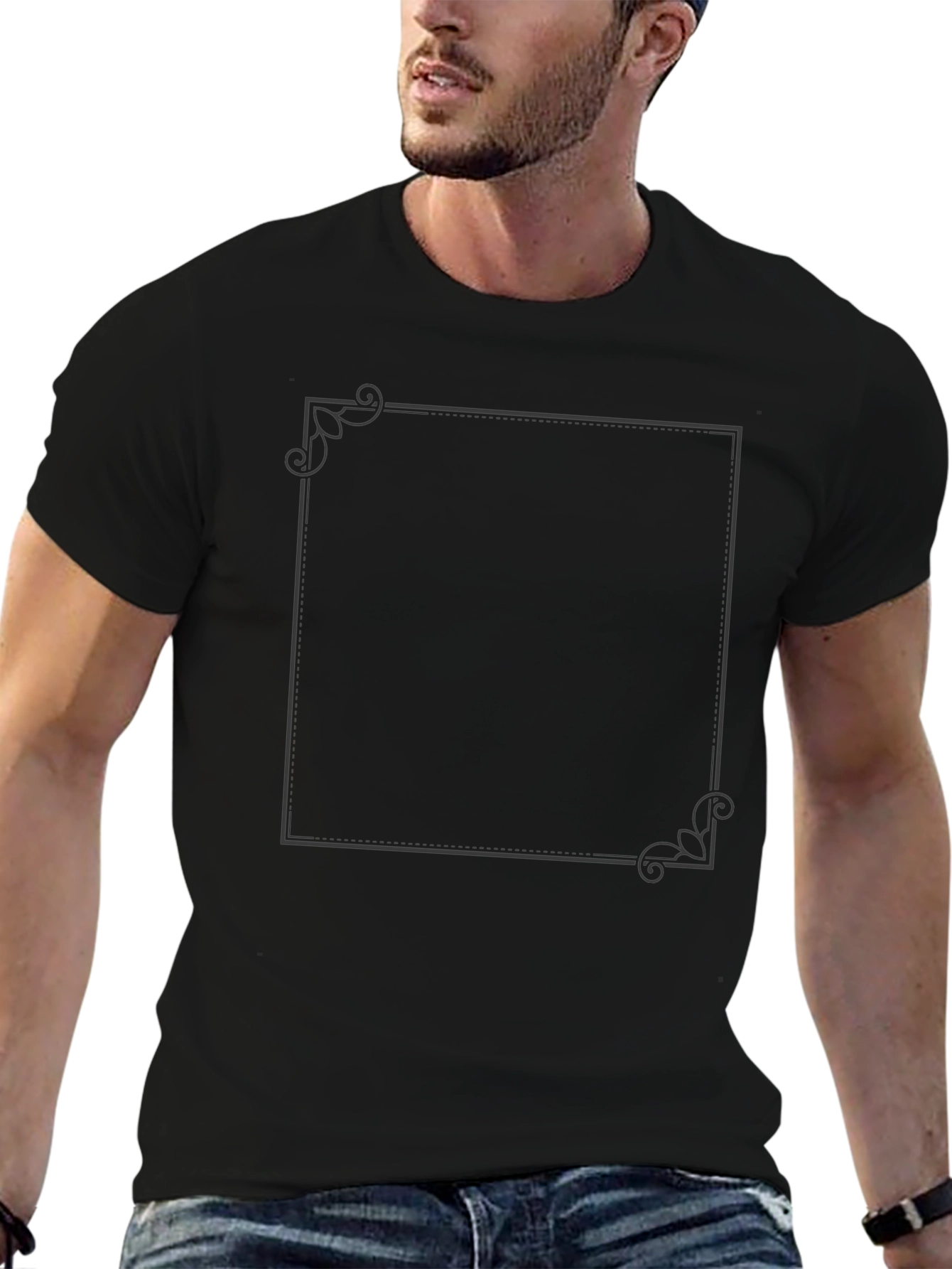 Elegant Framed Graphic Tee - Black