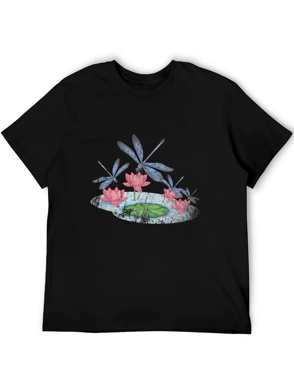 Lotus & Dragonfly Graphic T-Shirt - Stylish Black Tee