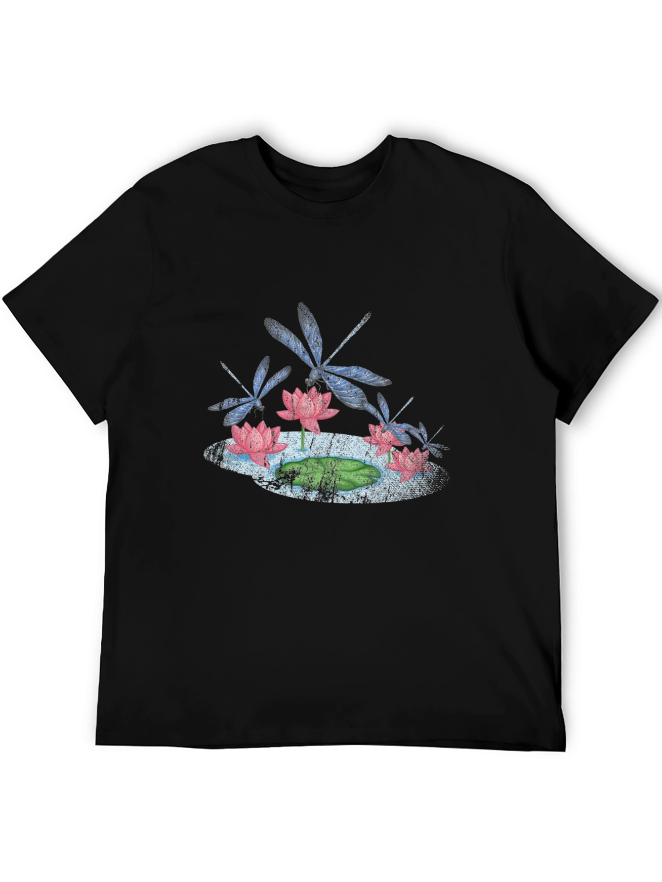 Lotus & Dragonfly Graphic T-Shirt - Stylish Black Tee