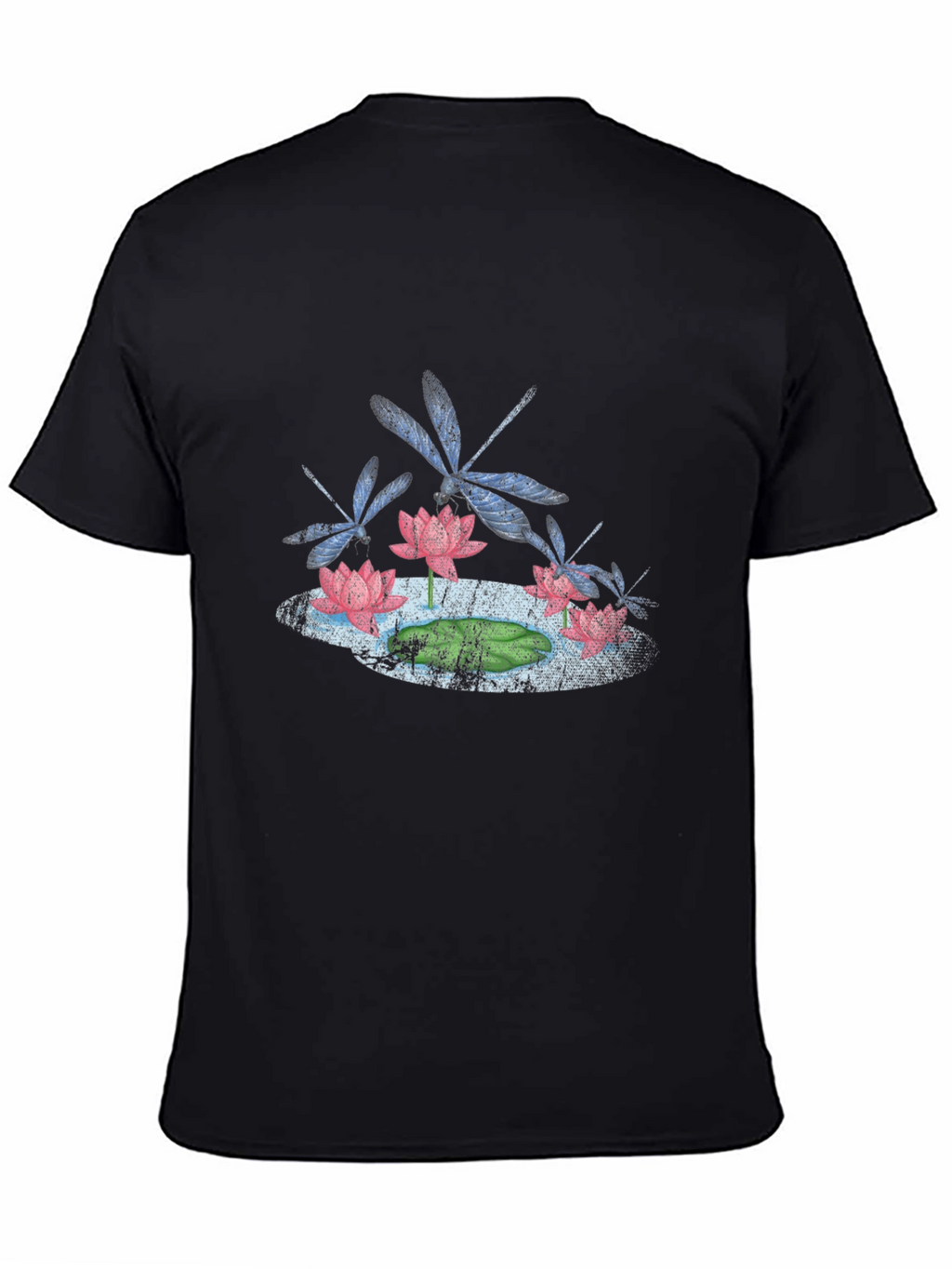 Lotus & Dragonfly Graphic T-Shirt - Stylish Black Tee
