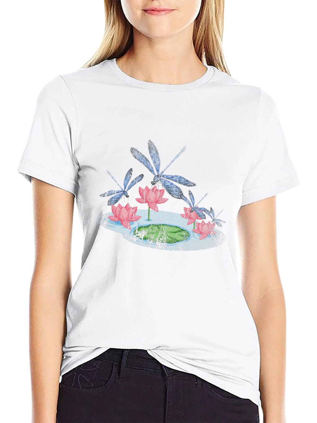 Lotus & Dragonfly Graphic T-Shirt - Stylish Black Tee