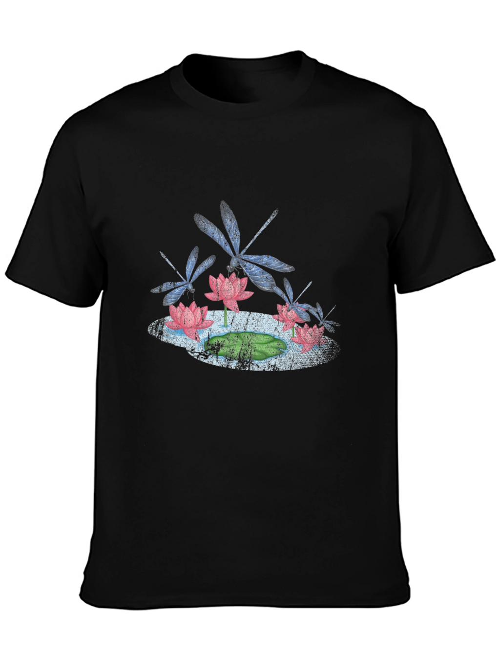 Lotus & Dragonfly Graphic T-Shirt - Stylish Black Tee