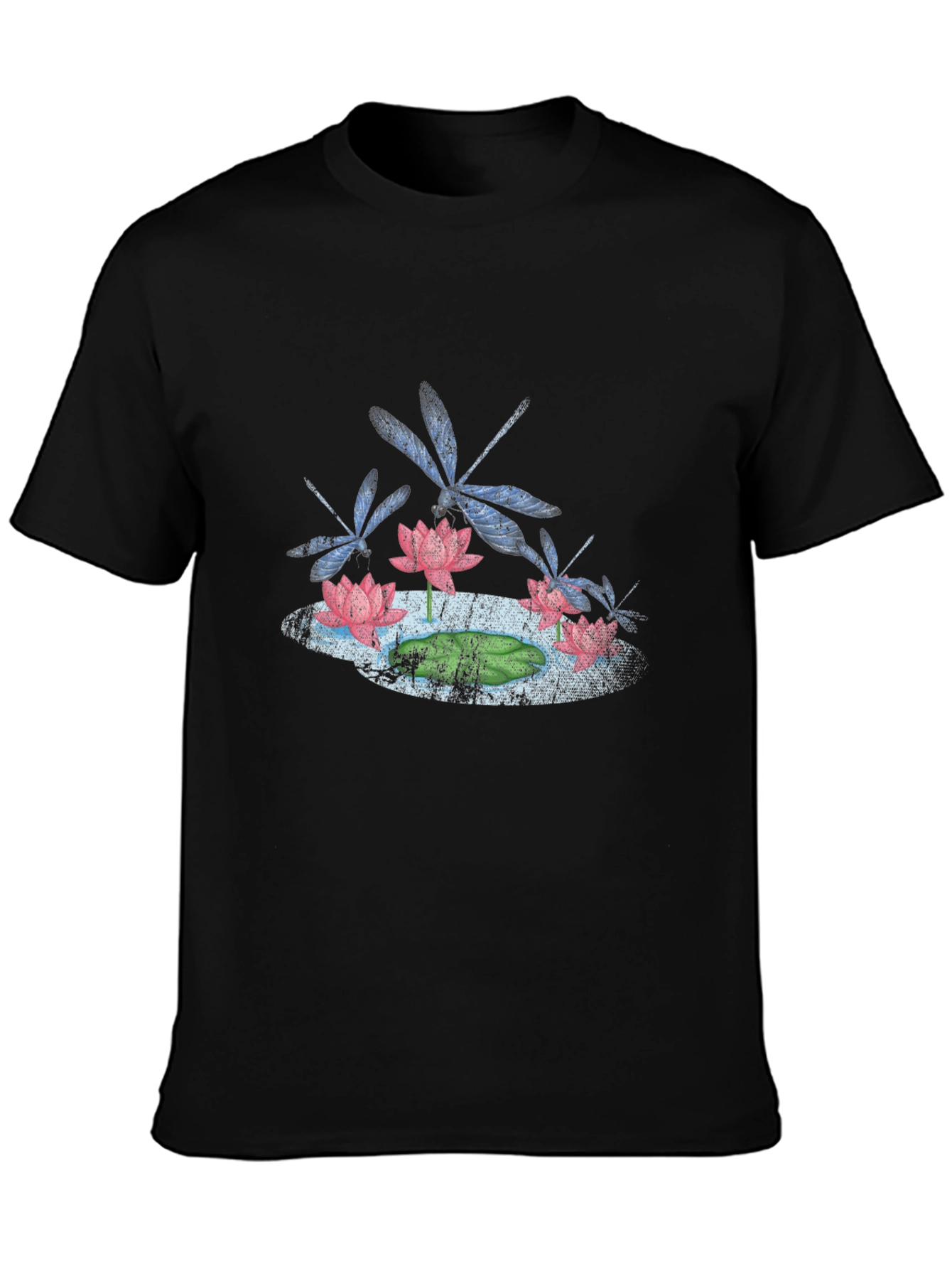 Lotus & Dragonfly Graphic T-Shirt - Stylish Black Tee