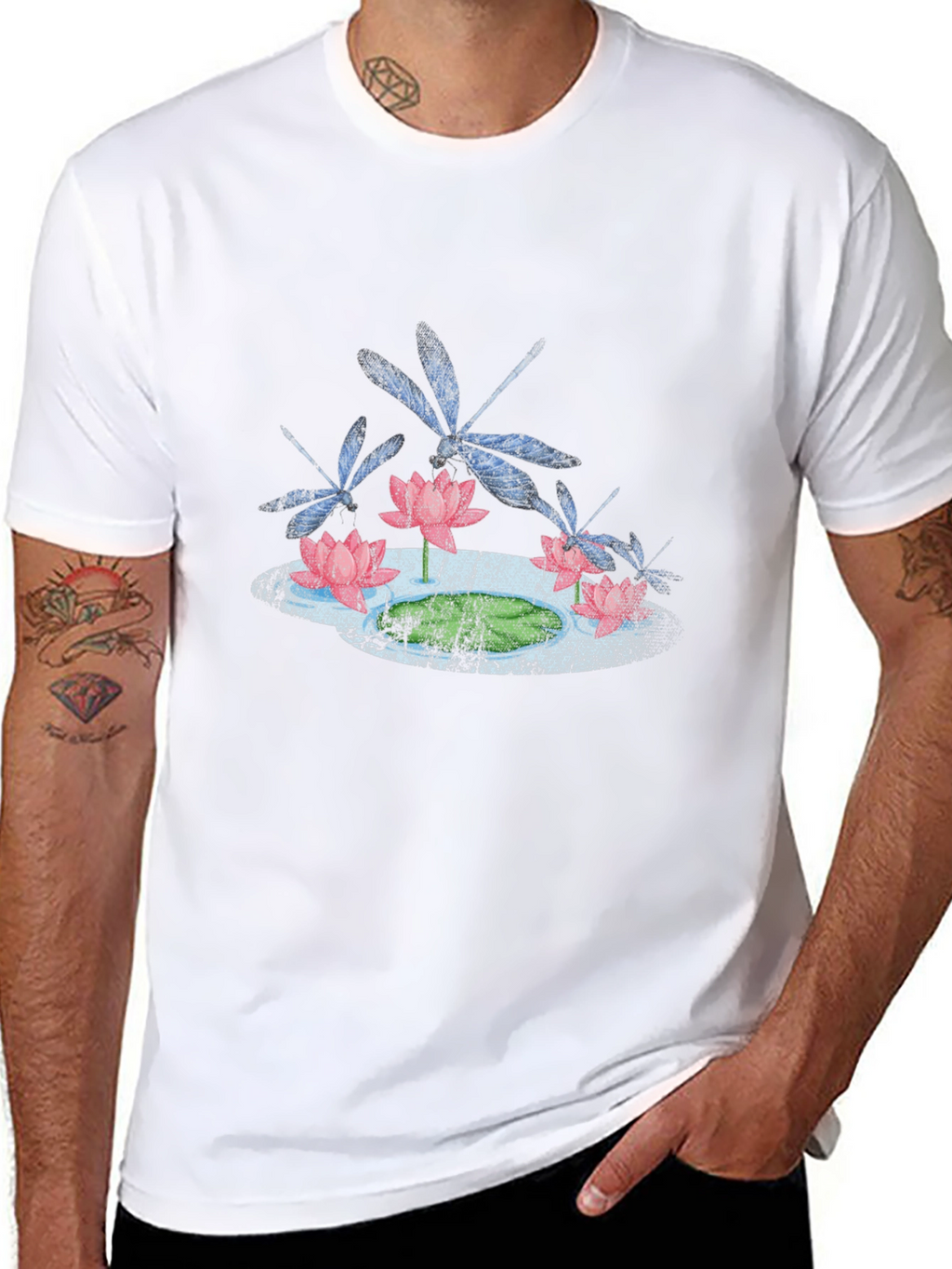 Lotus & Dragonfly Graphic T-Shirt - Stylish Black Tee