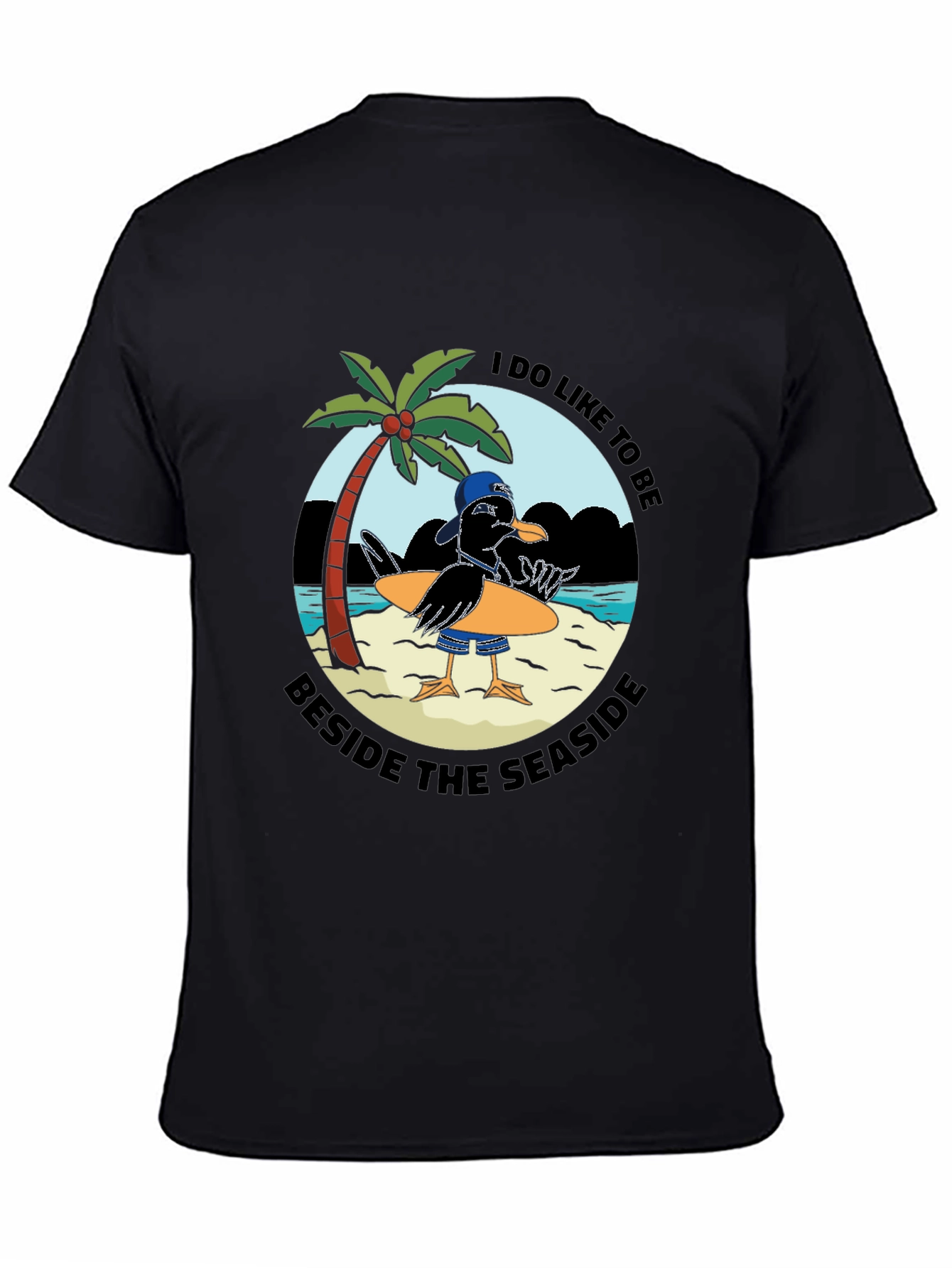 Seaside Seagull Graphic Tee - Black Cotton T-Shirt