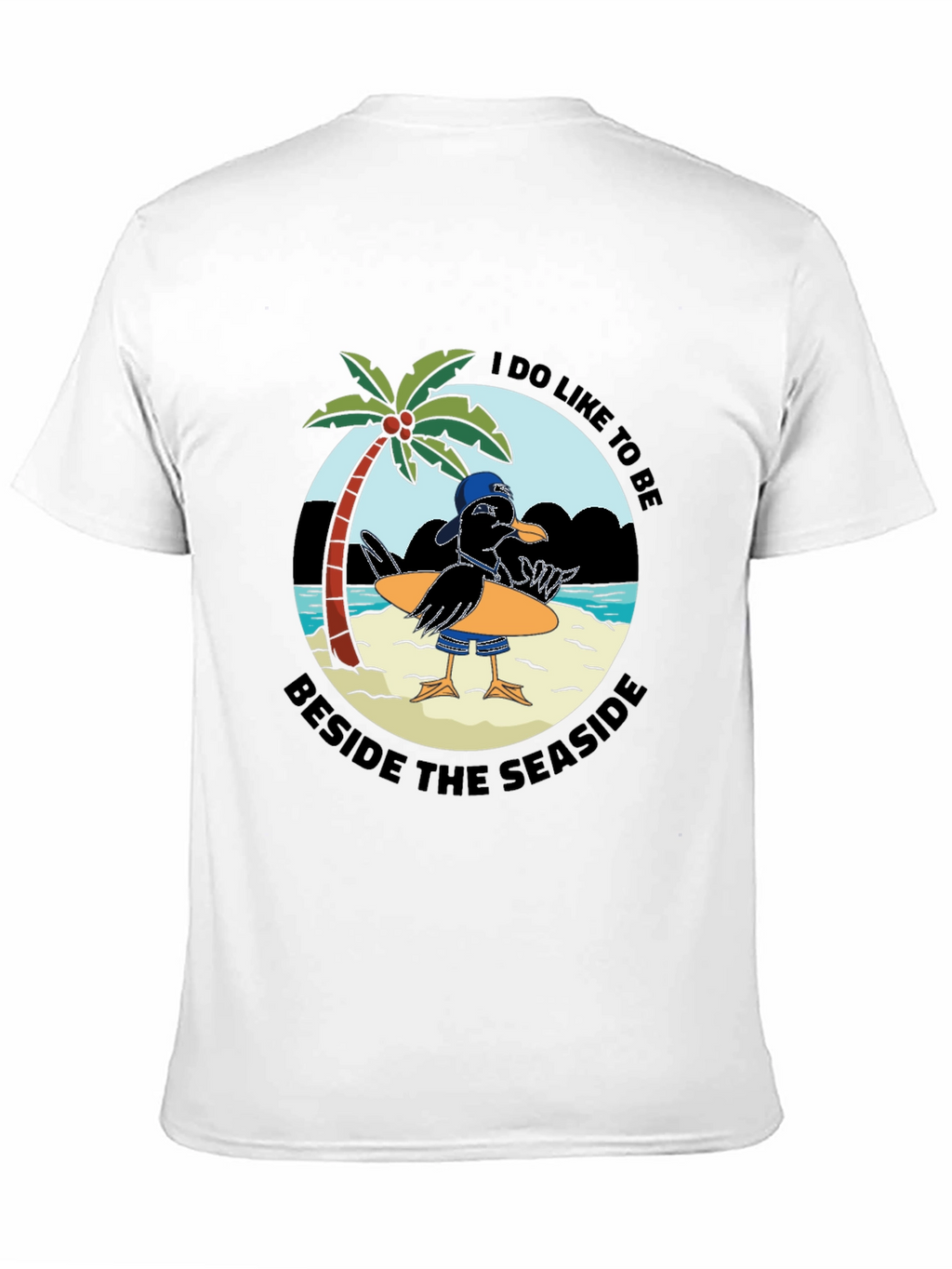 Seaside Seagull Graphic Tee - Black Cotton T-Shirt