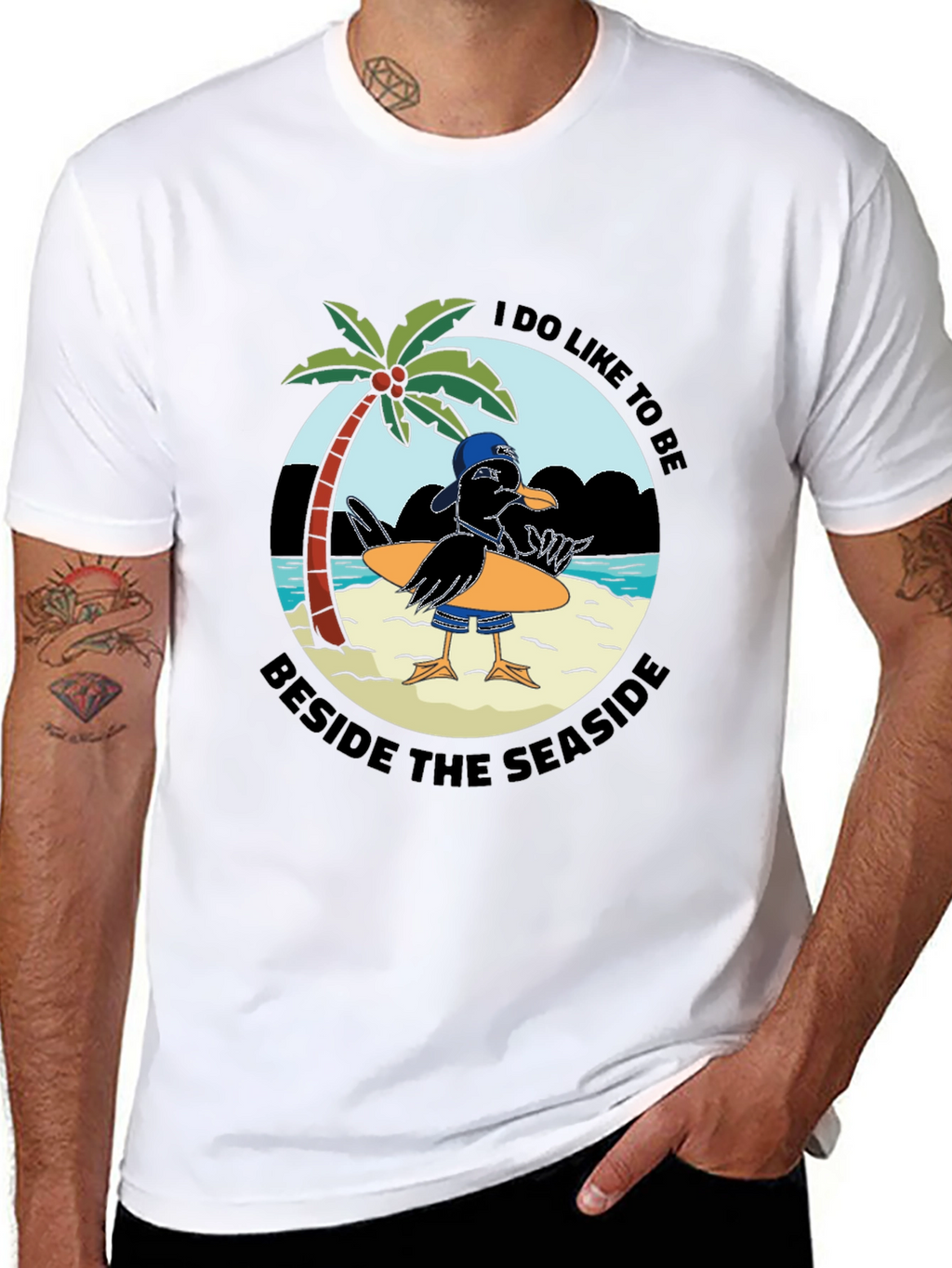 Seaside Seagull Graphic Tee - Black Cotton T-Shirt