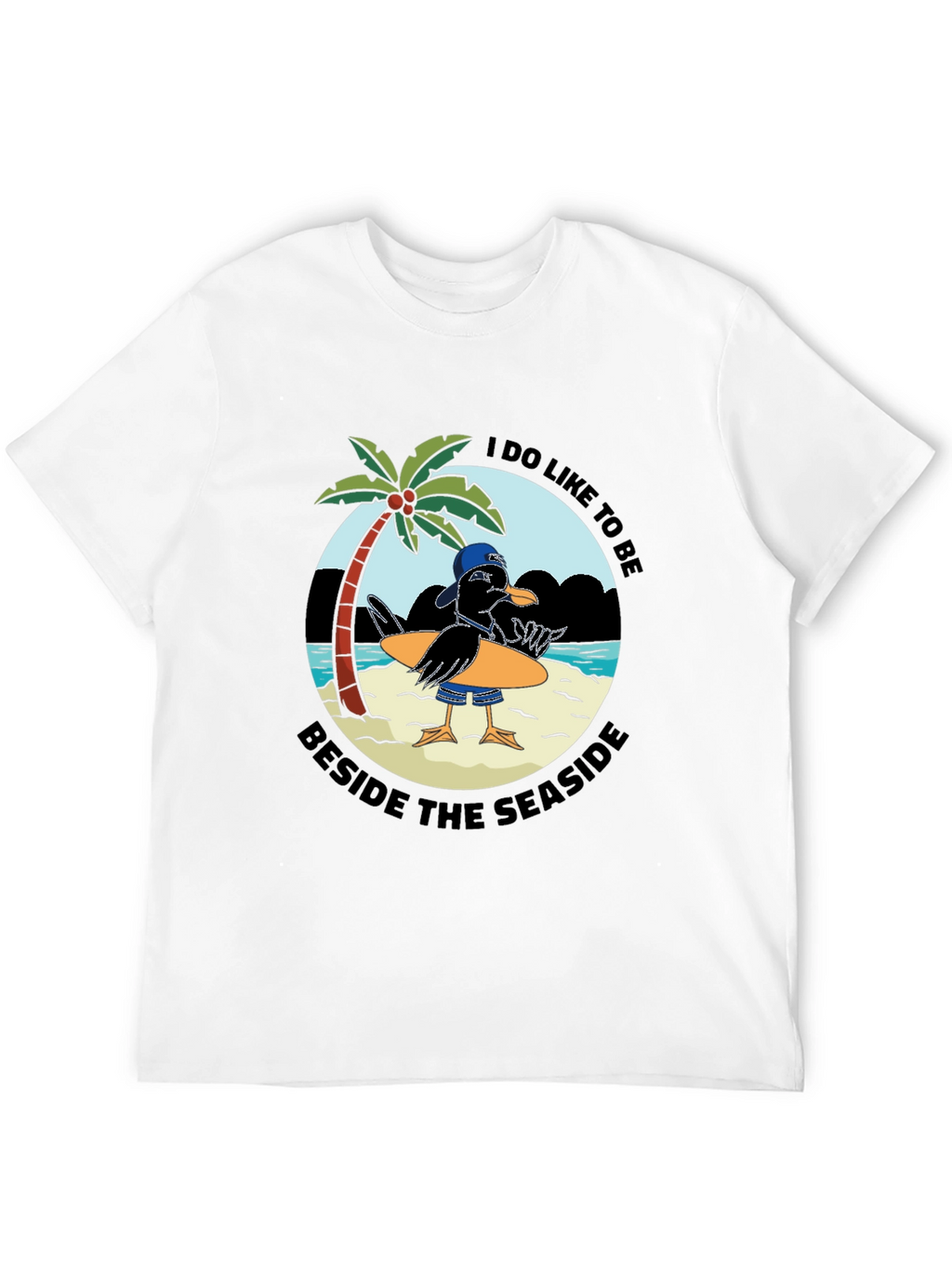 Seaside Seagull Graphic Tee - Black Cotton T-Shirt