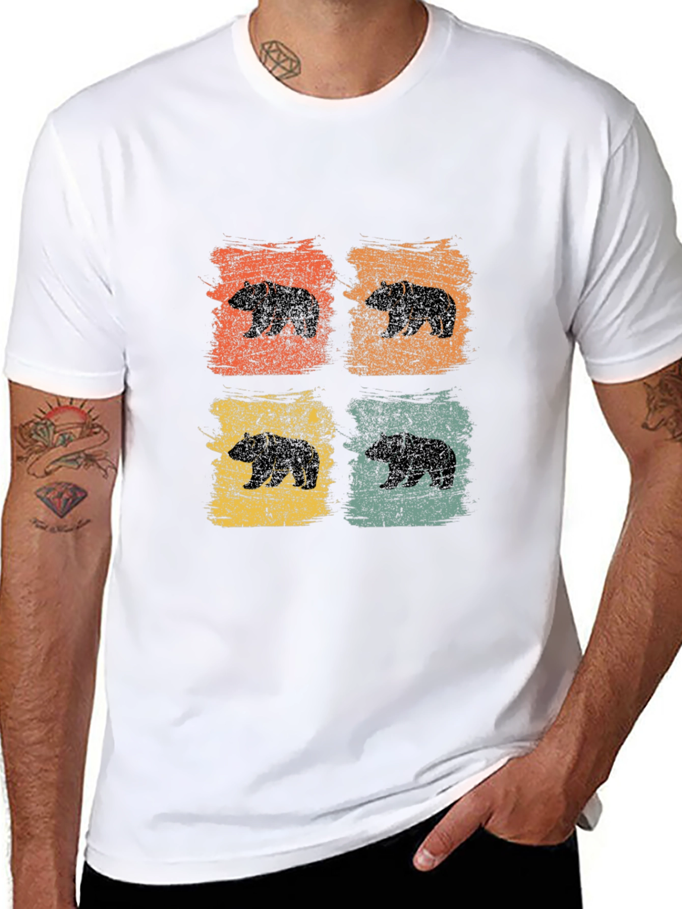 Retro Bear Graphic T-Shirt - Stylish Mens Tee