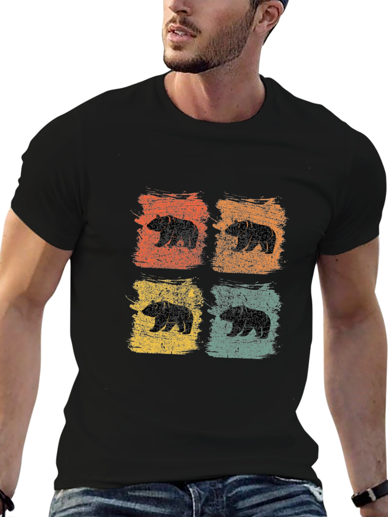 Retro Bear Graphic T-Shirt - Stylish Mens Tee