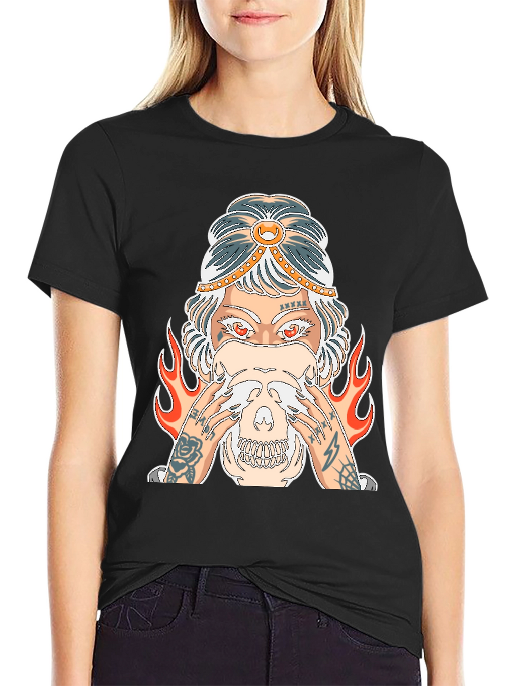 Mystic Skull Graphic Tee - Edgy Tattoo Style Shirt