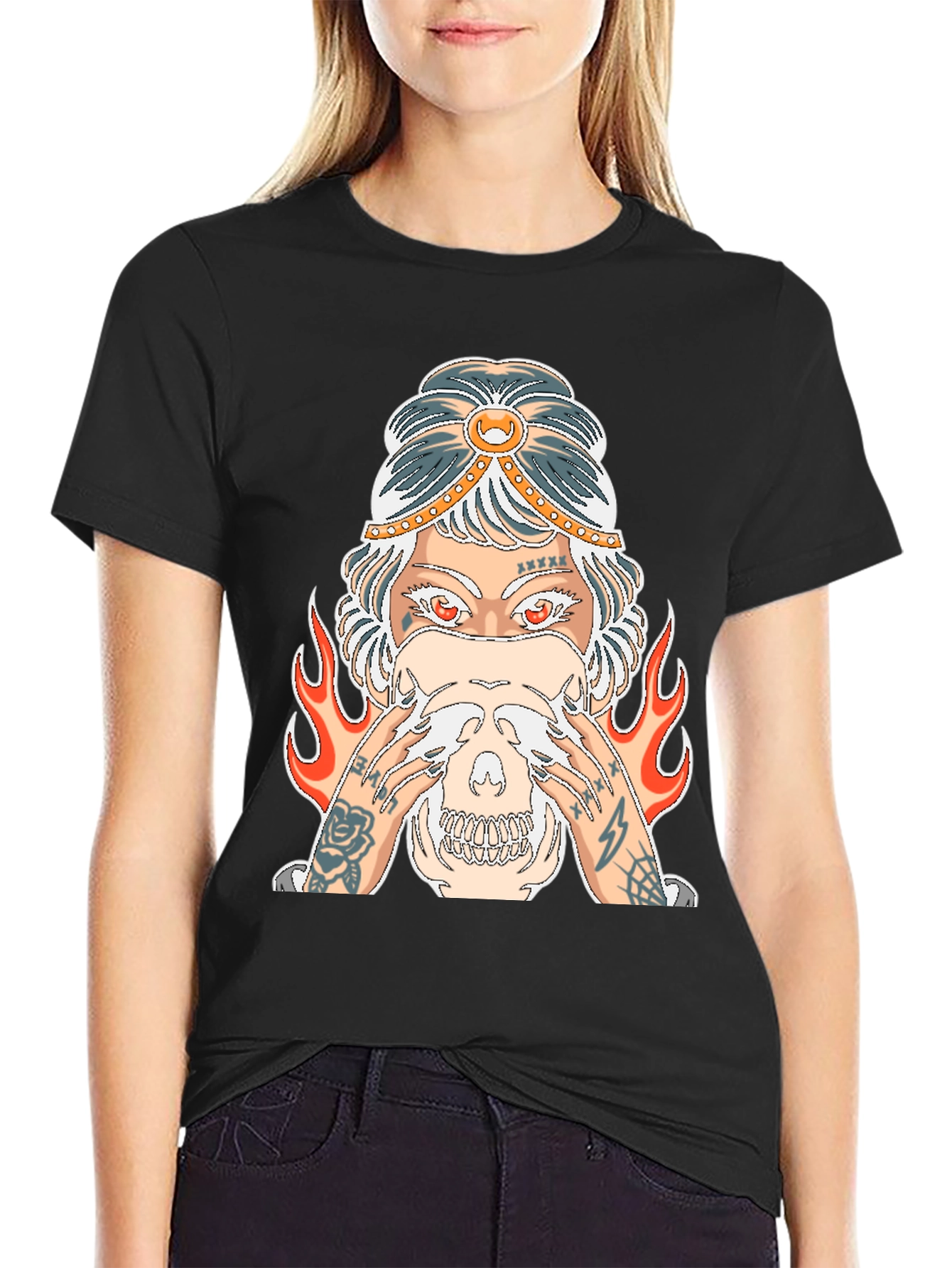 Mystic Skull Graphic Tee - Edgy Tattoo Style Shirt