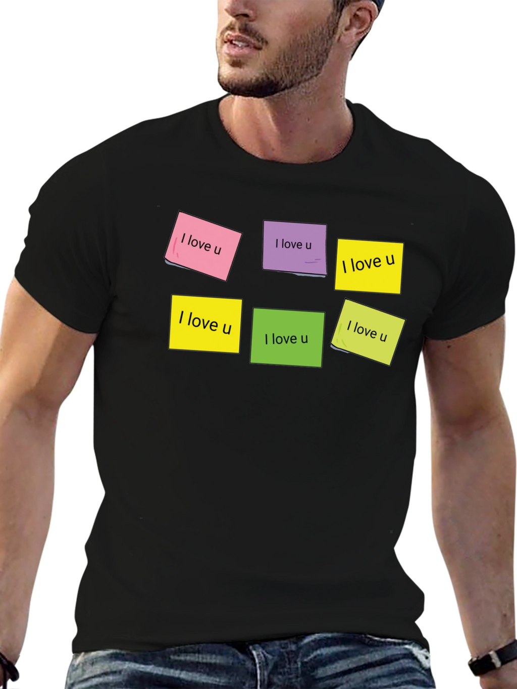 I Love U Sticky Notes Graphic T-Shirt