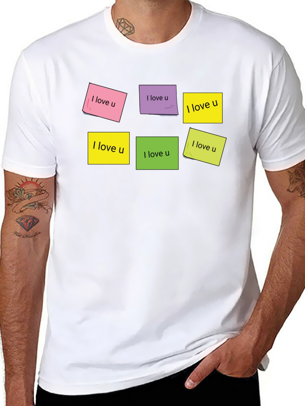 I Love U Sticky Notes Graphic T-Shirt