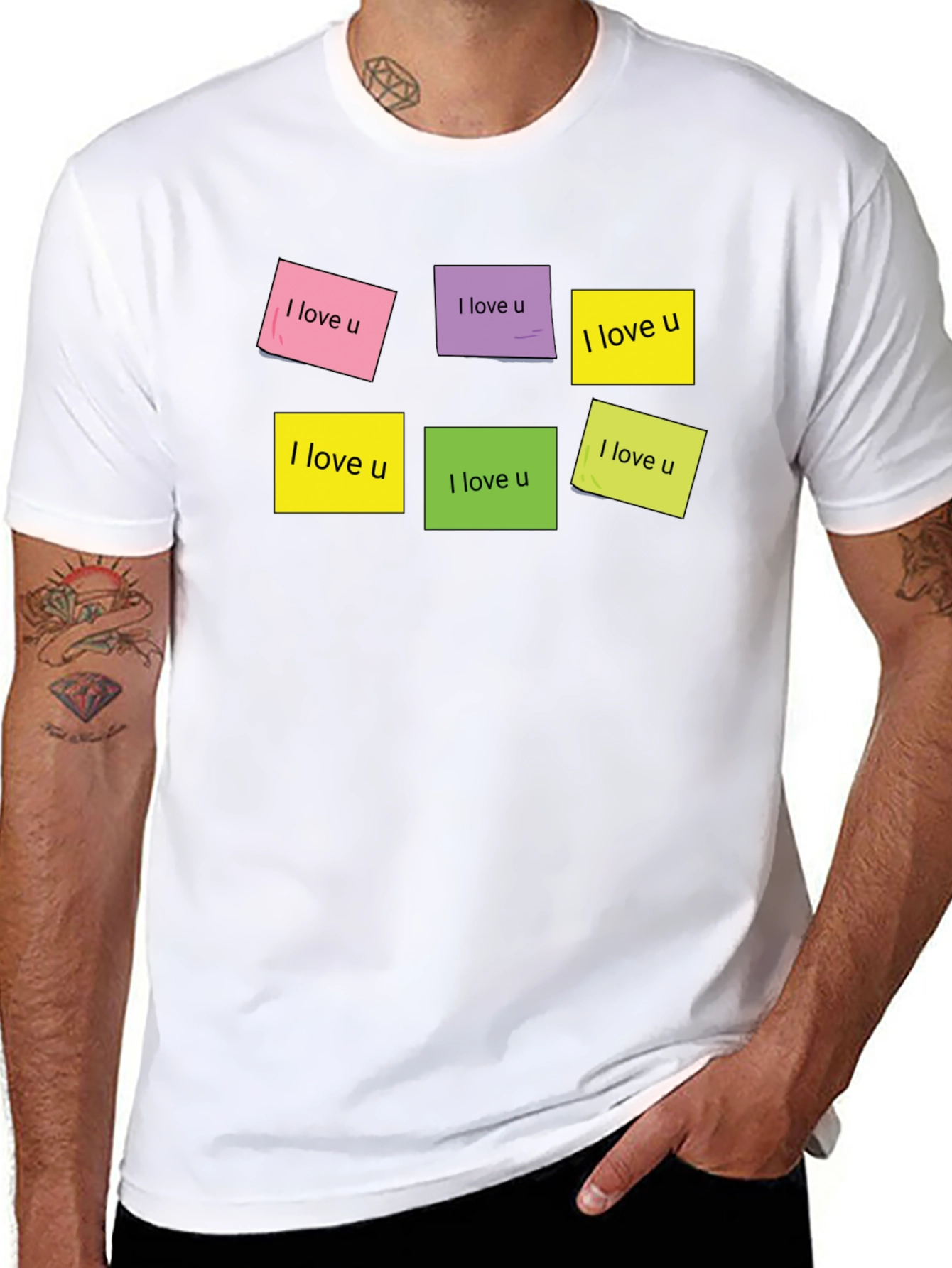 I Love U Sticky Notes Graphic T-Shirt
